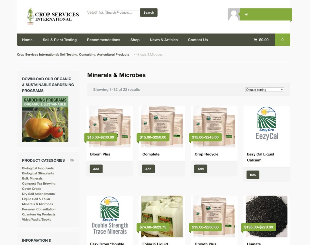 e-commerce website design farm services - product category