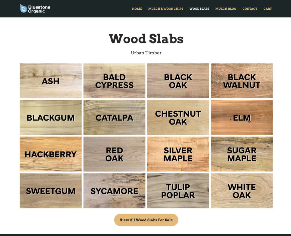 e-commerce website design mulch wood slabs - categories