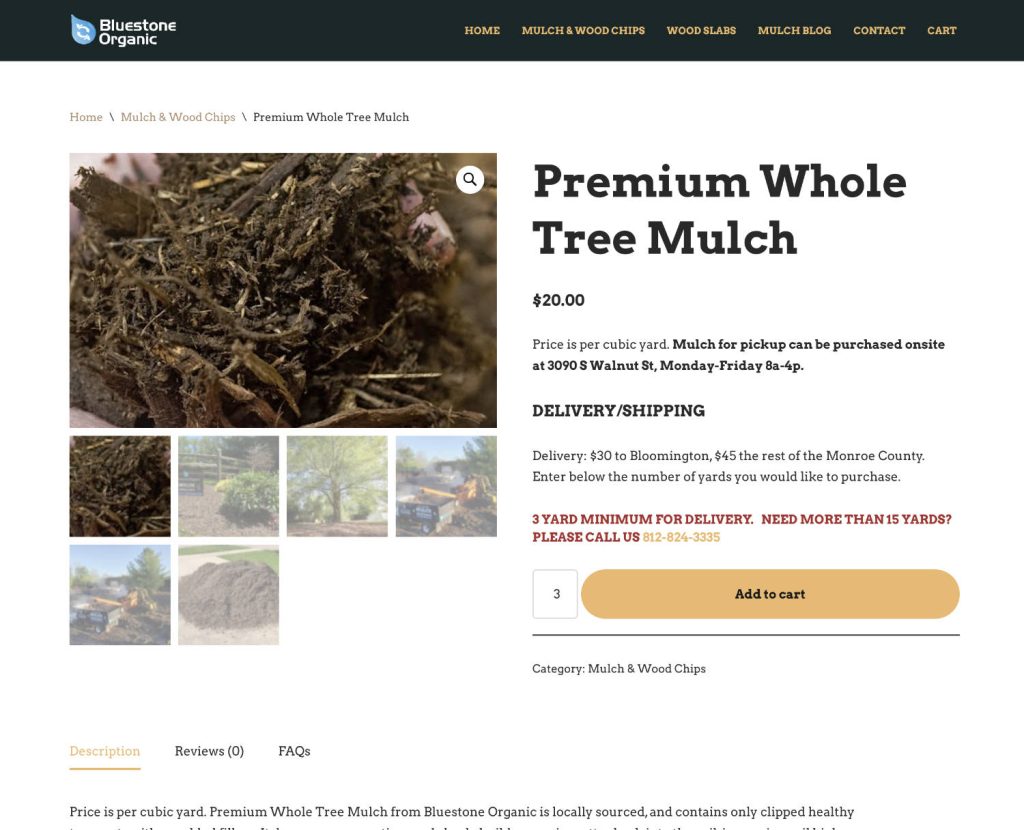 e-commerce website design mulch wood slabs - product page