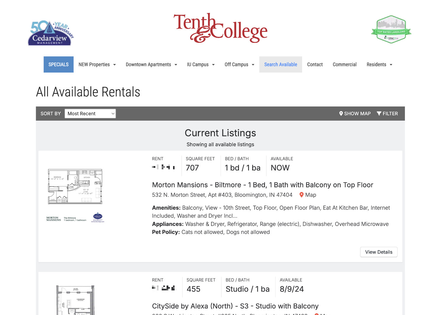 website design for student apartments appfolio integration