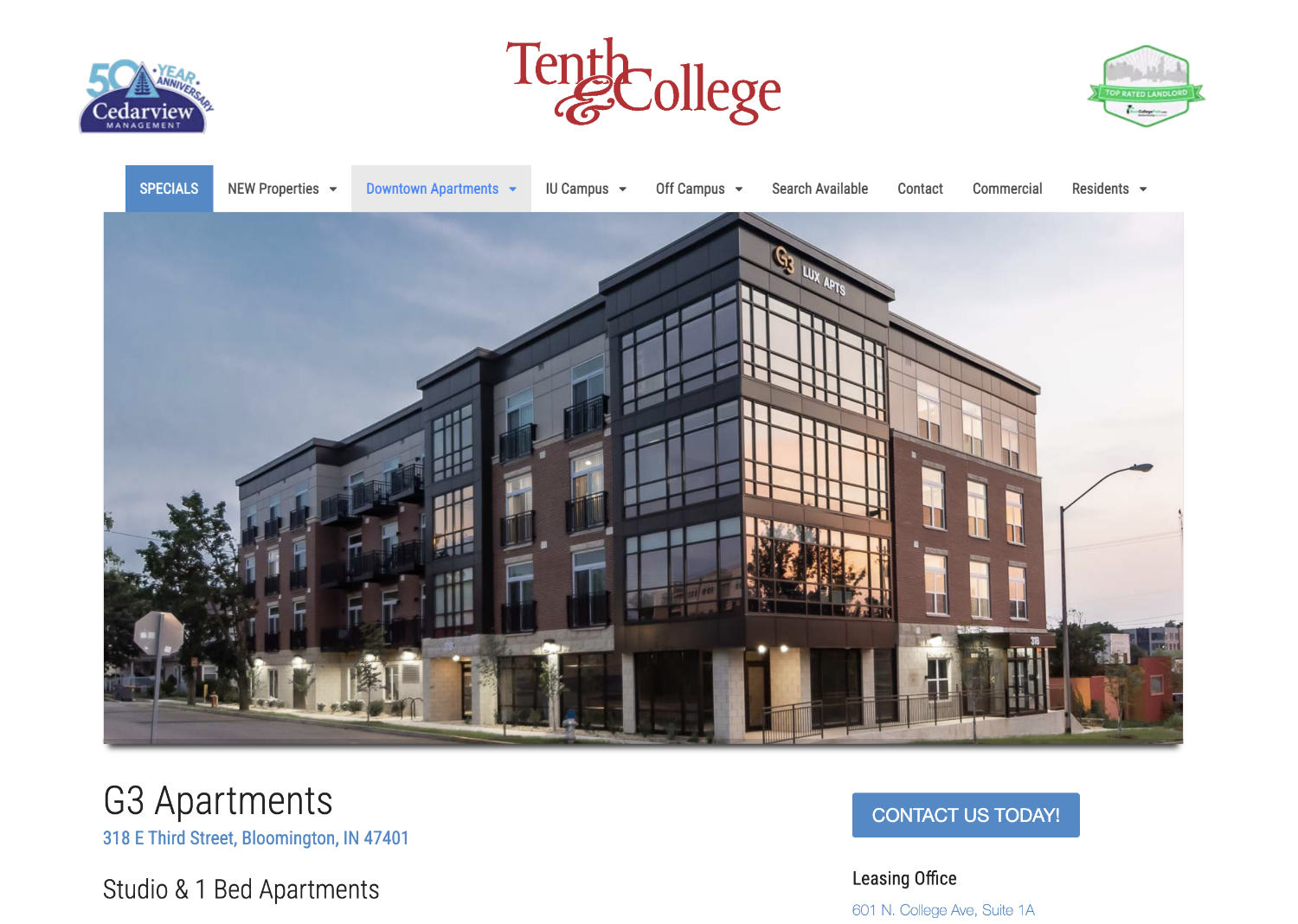 website design for student apartments building listing