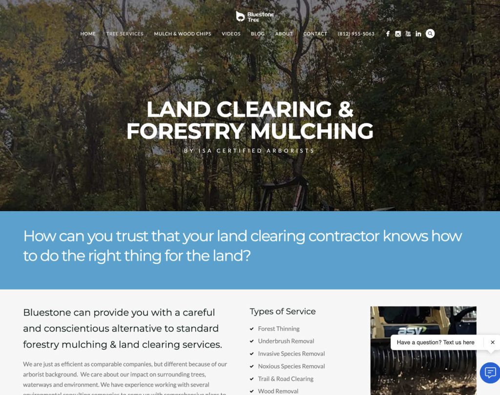 website for tree services company services page