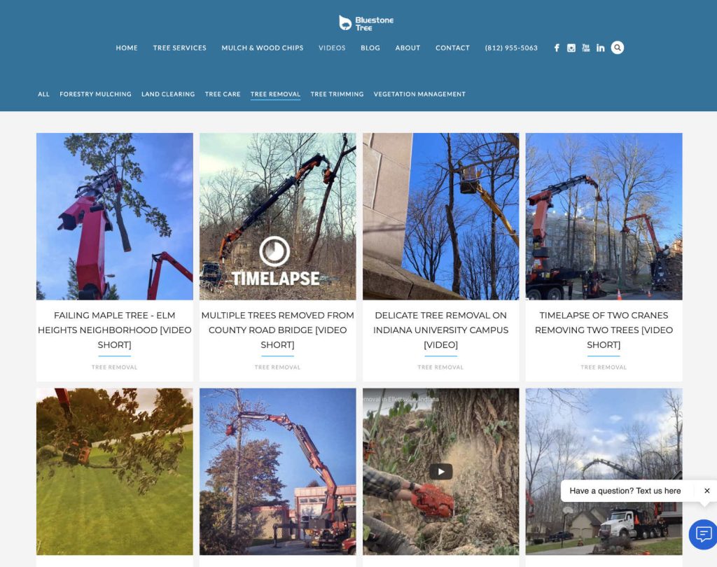 website for tree services company videos page